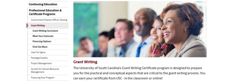 Grant Writing by The University of South Carolina Certification Program