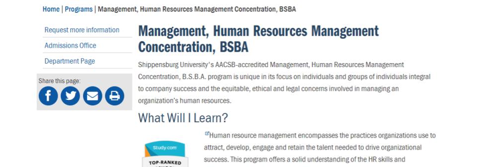 Management, Human Resources Management Concentration BSBA