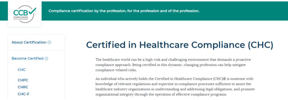 Certified in Healthcare Compliance