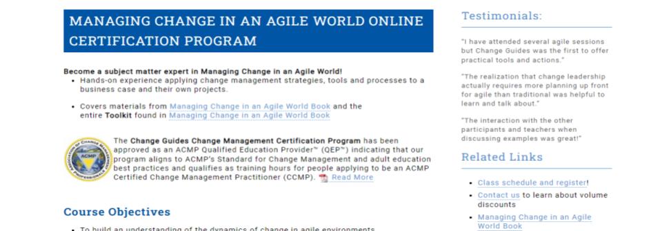 Managing Change in an Agile World Online Certification Program