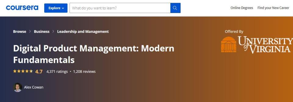 Digital Product Management by University of Virginia (Coursera)