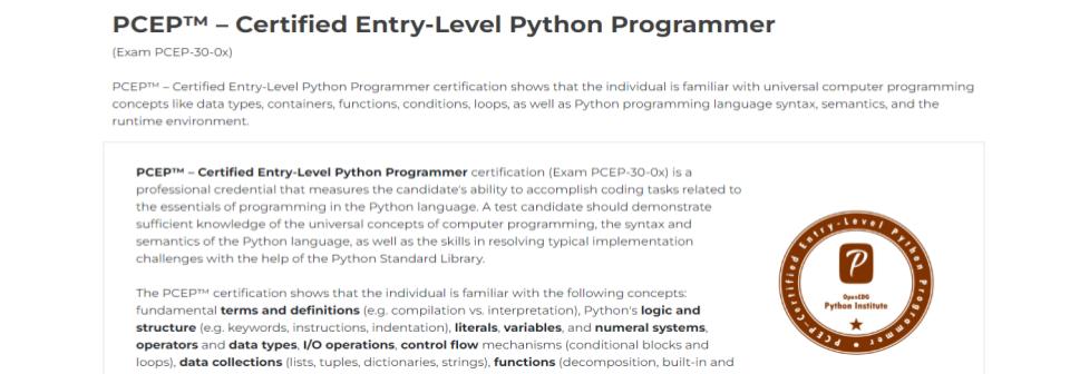 PCEP Certified Entry Level Python Programmer
