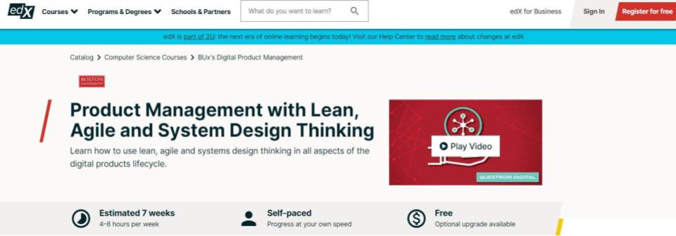 Product Manager with Agile, Lean, and System Design Thinking by edX