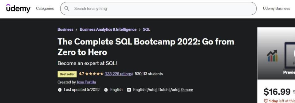 The Complete SQL Bootcamp 2022 - Udemy
