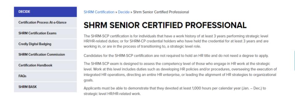 SHRM Senior Certified Professional Program