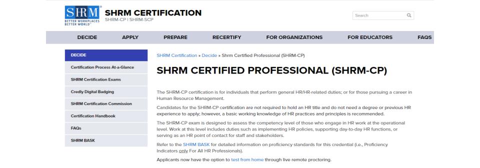 SHRM certified professional