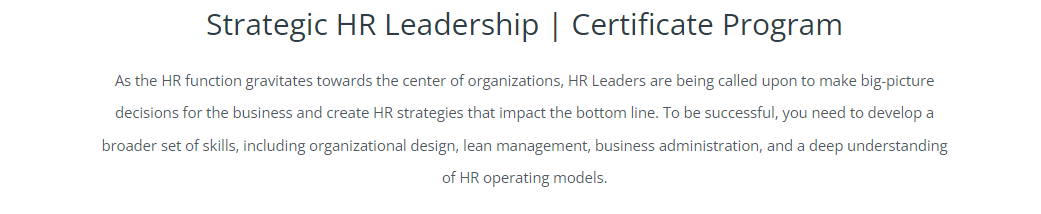 Strategic HR Leadership Certification Program